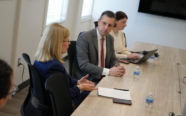 Rep. Seth Magaziner joins community health center leaders at Wood River Health Services in Hope Valley, Rhode Island.