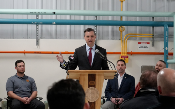 Rep Magaziner Speaks at a wastewater facility