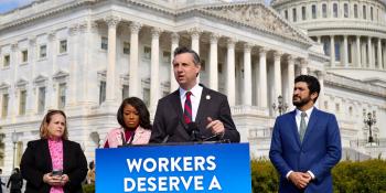 Rep. Magaziner speaks outside of the US Capitol building