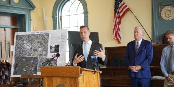 Magaziner Speaking About Flood Funding for Cranston