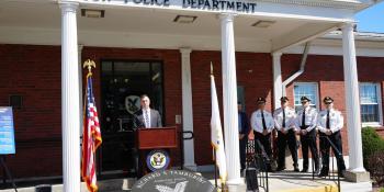 Magaziner speaks at Johnston Police Department