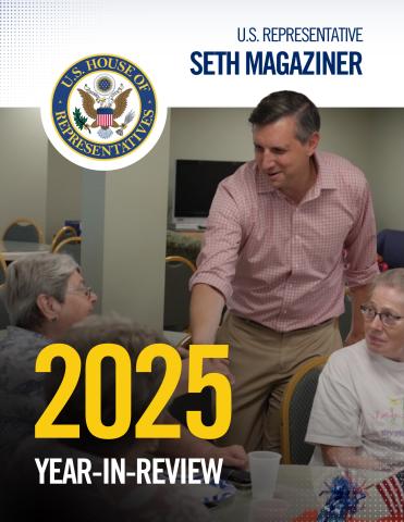 Cover photo of Rep. Seth Magaziner's 2025 End-of-Year Report, reading: "U.S. Representative Seth Magaziner: 2025 Year-in-Review"